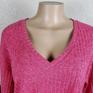 Faded glory pink Blouse Size 1X  short sleeve v neckline casual strip pattern